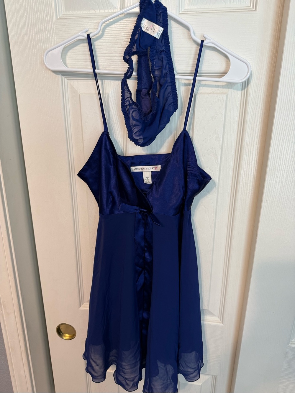 Victoria's Secret Royal Blue Satin & Chiffon Babydoll Set